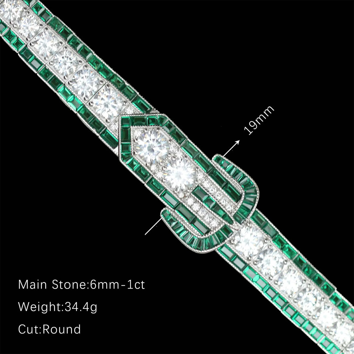 Close up of lab created emeralds and 5A CZ on the link bracelet