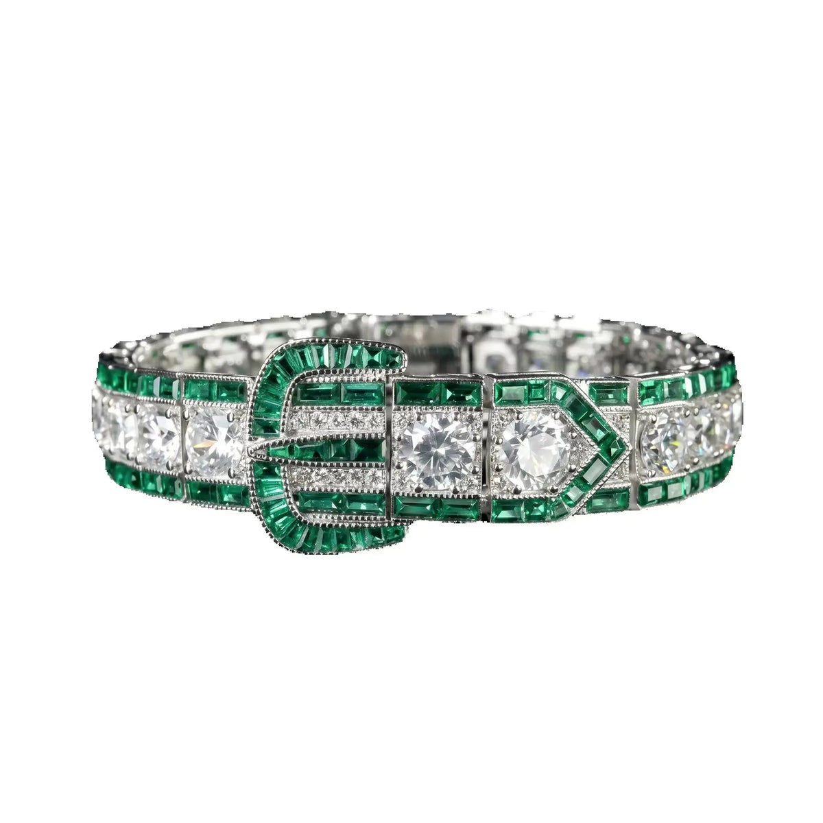 Silver emerald sparkle link bracelet, alternative view