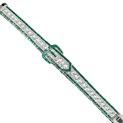 Green emerald and silver link bracelet