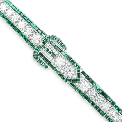 Emerald link bracelet in sterling silver, detail