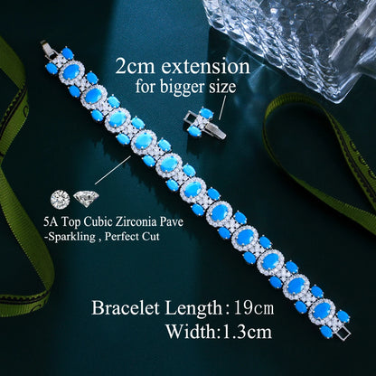 Turquoise oval CZ link bracelet, alternative view