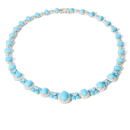 Silver turquoise classic pendant necklace, 17 inch, with reconstituted turquoise and 5A CZ in rhodium plated 925 sterling silver