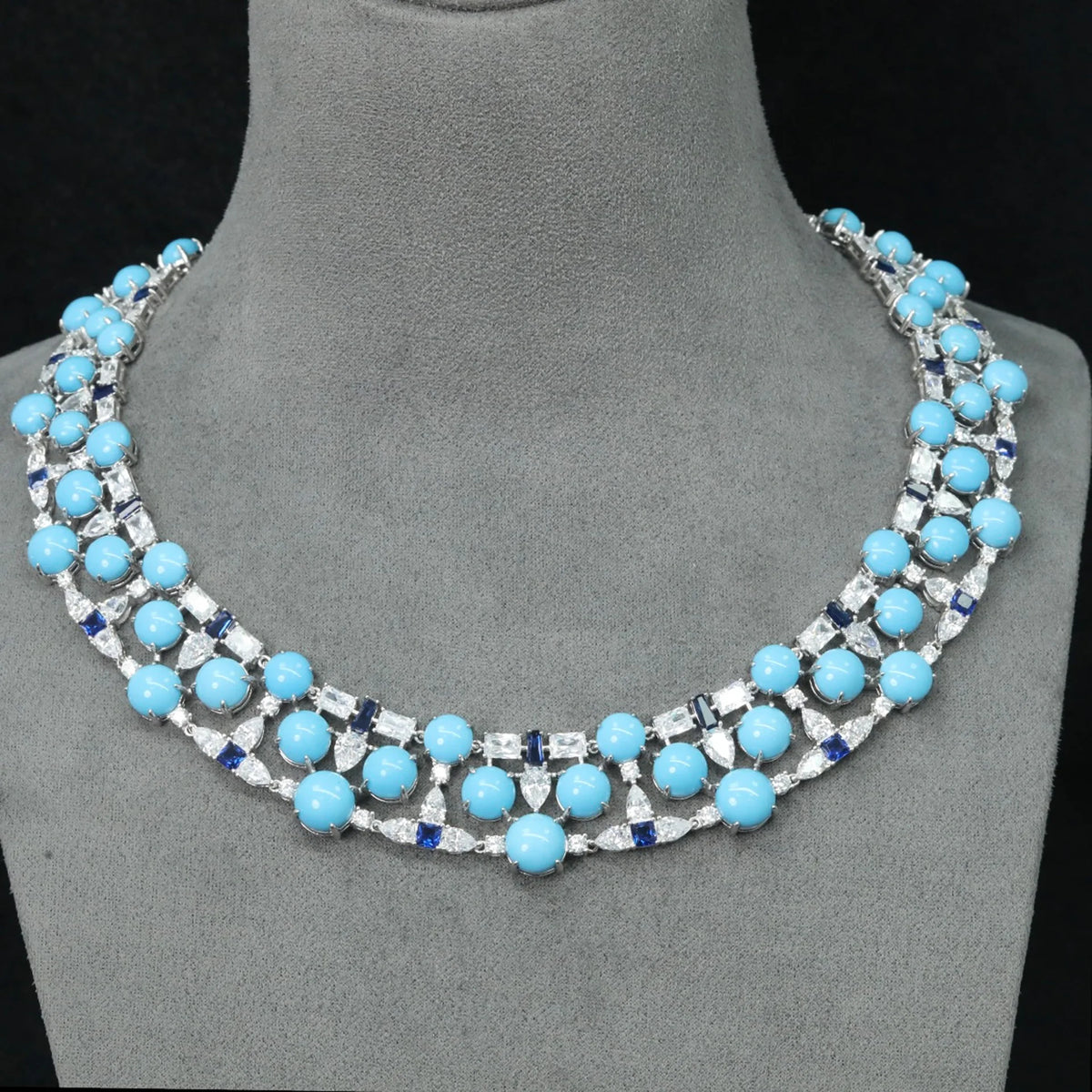 Silver turquoise collarbone pendant necklace, alternative view