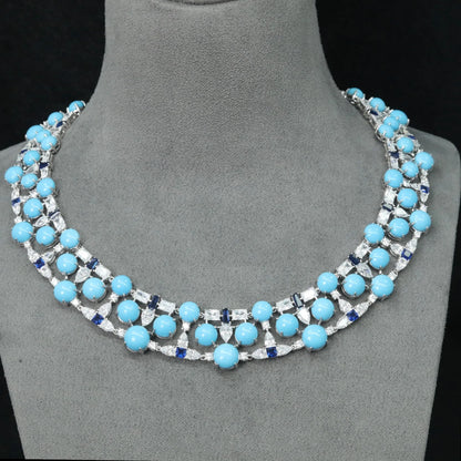 Silver turquoise collarbone pendant necklace, alternative view