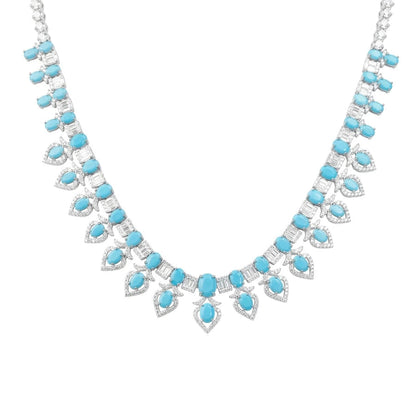 Silver turquoise geometric pendant necklace, 18 inch, with reconstituted turquoise and 5A CZ in rhodium plated 925 sterling silver