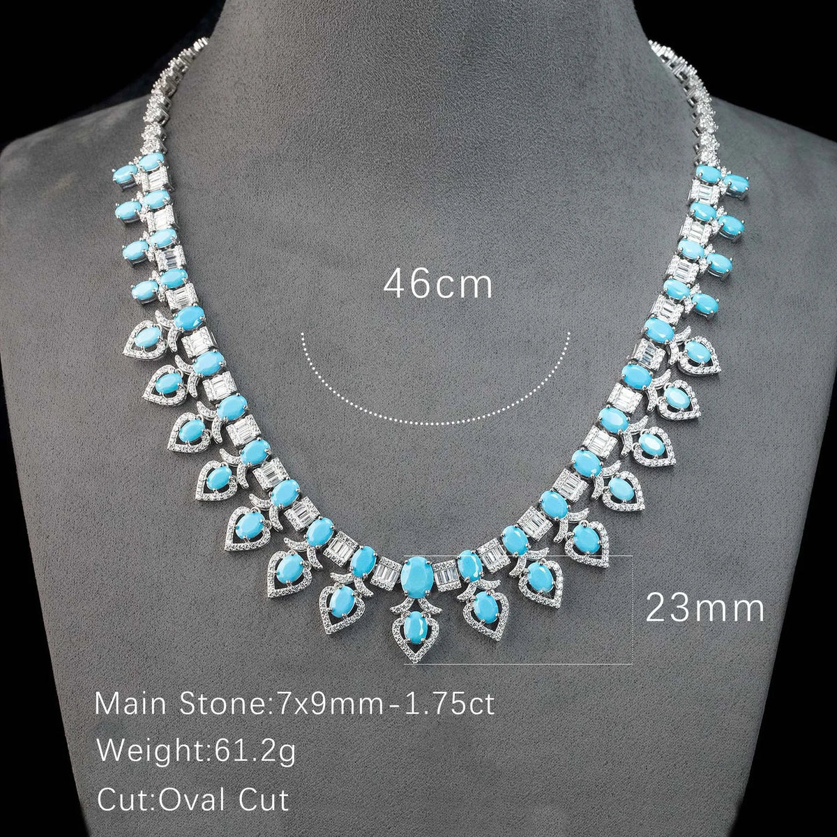 Close up of the turquoise and 5A CZ geometric pendant