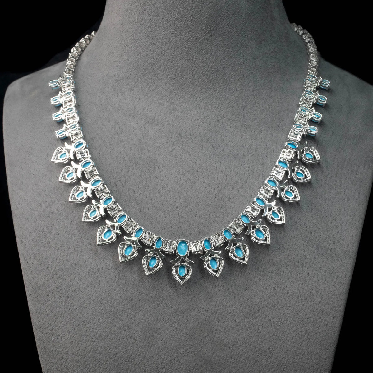 Silver turquoise geometric pendant necklace, alternative view