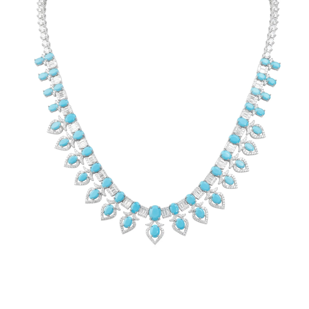 Turquoise and silver geometric necklace detail