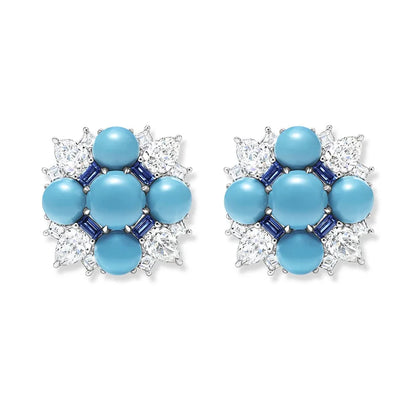 Turquoise stud earrings in sterling silver, detail