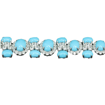 Close up of turquoise and 5A CZ on the slim link bracelet