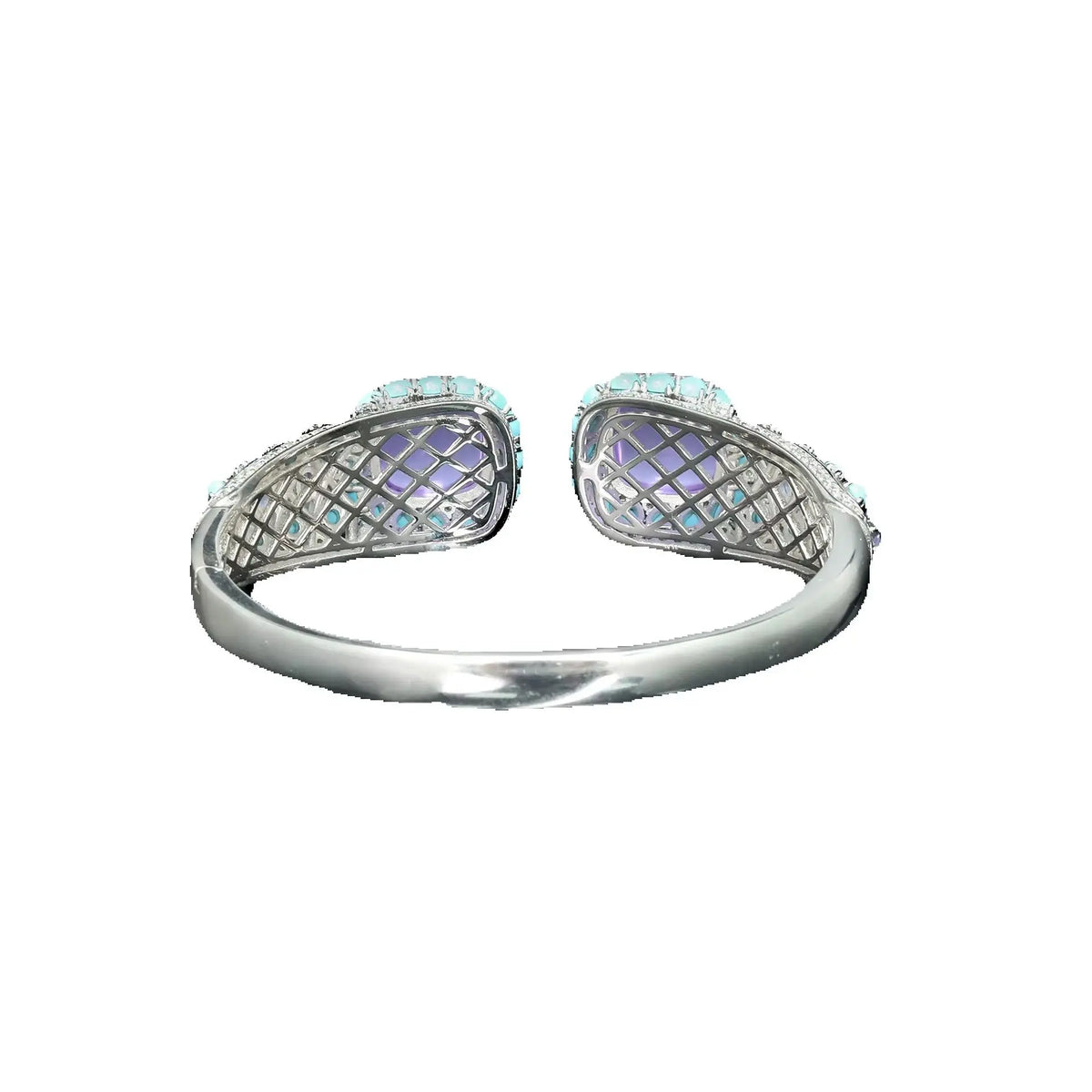 Silver turquoise statement link bracelet, alternative view