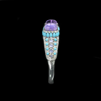 Turquoise blue and silver statement bracelet