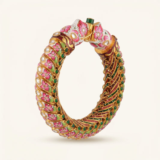 Sutrala Heritage Enamel Kada Bangle enamel and goldwork detail