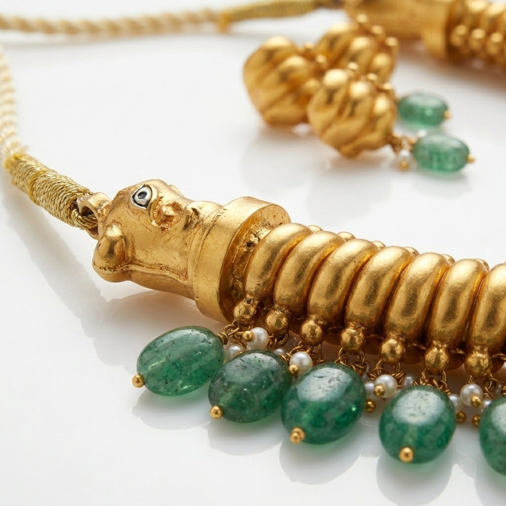 Sutrala Rope and Emerald Drop Necklace Set - ratnalijewels