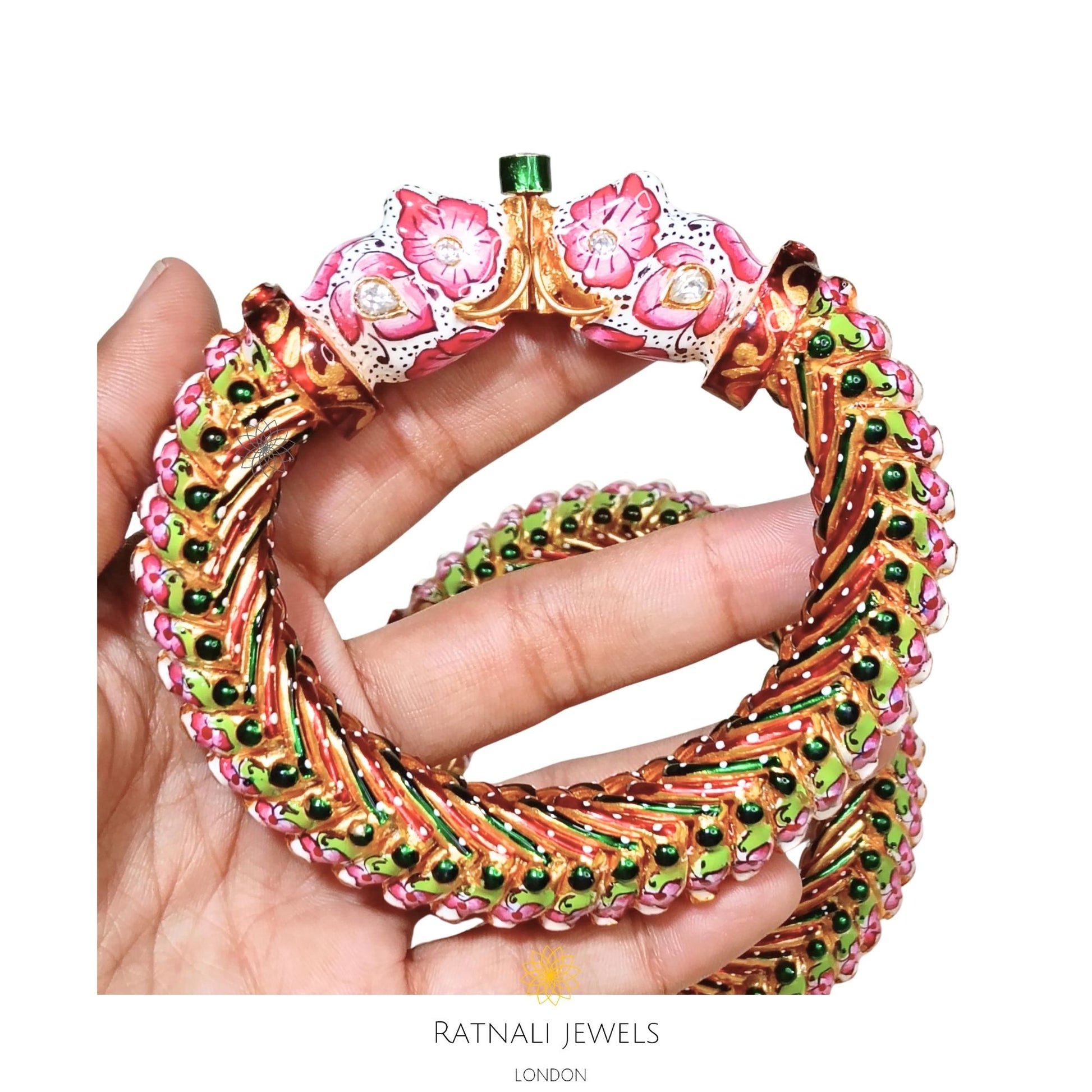 Handmade Indian Heritage Bangle for Women | 925 Silver Gold Plated Kada Bangle - ratnalijewels