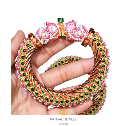 Handmade Indian Heritage Bangle for Women | 925 Silver Gold Plated Kada Bangle - ratnalijewels