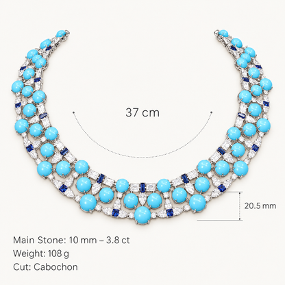 Turquoise Multi Row Collar Necklace with size measurements