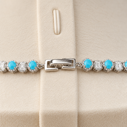 Clasp detail of Turquoise Geometric Pendant Necklace in rhodium plated 925 sterling silver