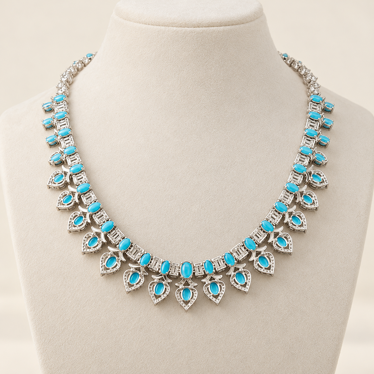 Reverse view of Turquoise Geometric Pendant Necklace showing the sterling silver setting and turquoise drop details