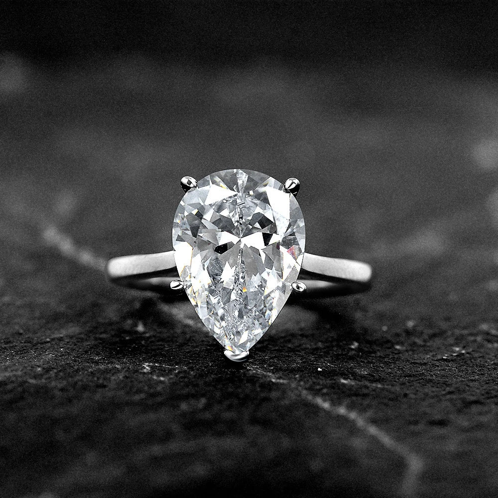 White teardrop solitaire silver ring - Ratnali Jewels