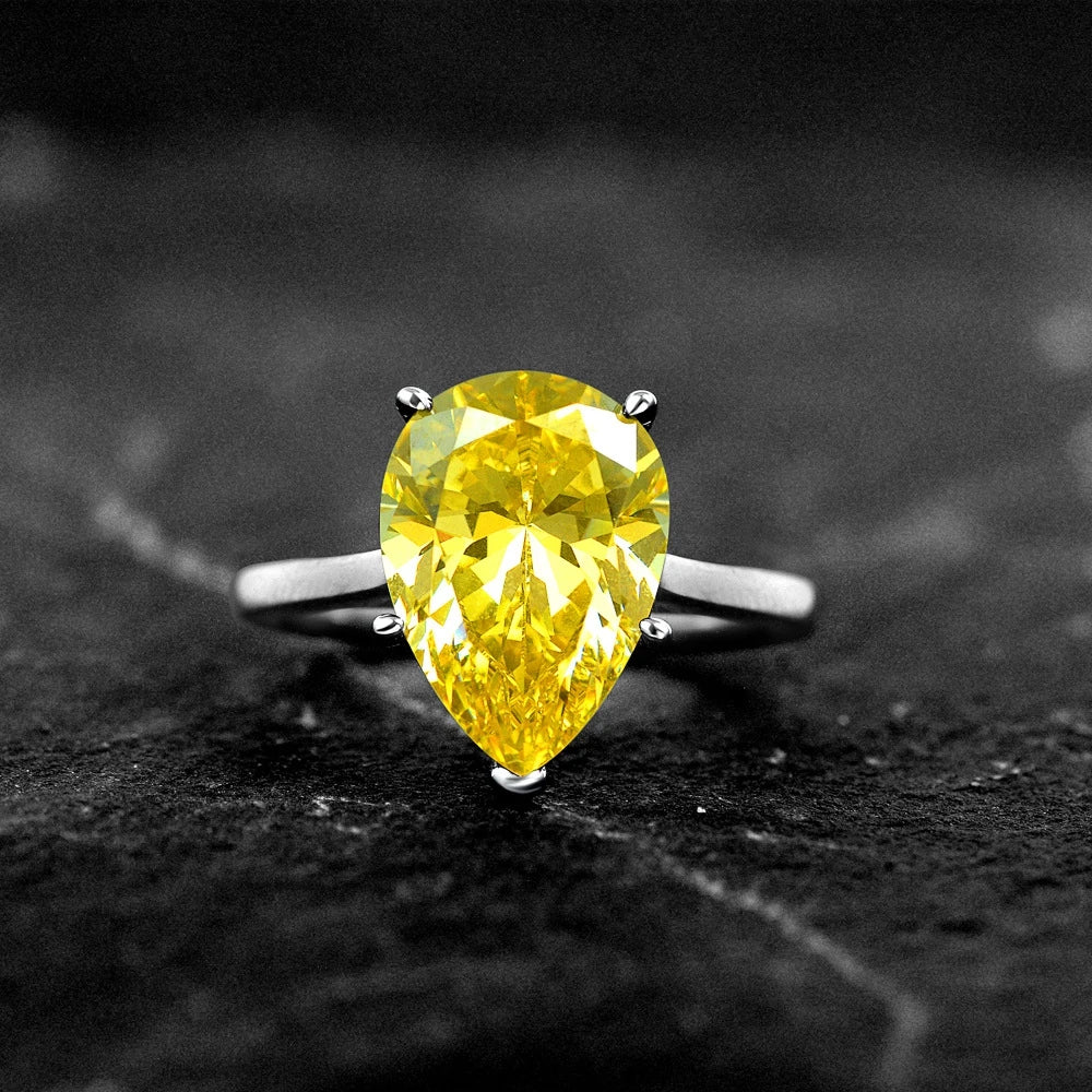 Yellow teardrop solitaire silver ring - Ratnali Jewels