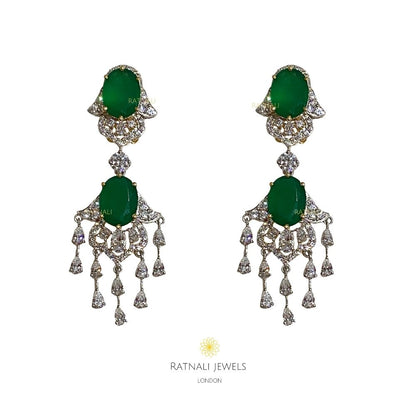 Gia | Semi precious Emerald drop diamond look earrings in real silver - ratnalijewels