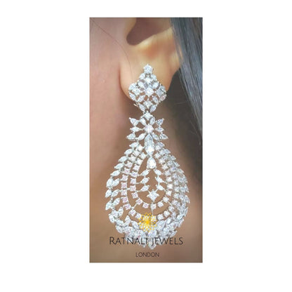 Selene | Simulated Diamond Chandelier Earrings in Real Silver - ratnalijewels