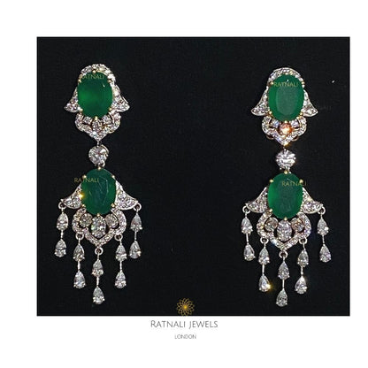 Gia | Semi precious Emerald drop diamond look earrings in real silver - ratnalijewels