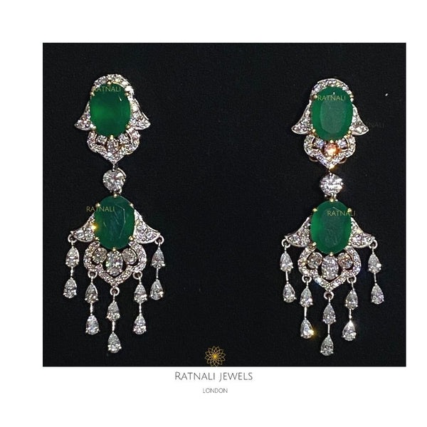 Gia | Semi precious Emerald drop diamond look earrings in real silver