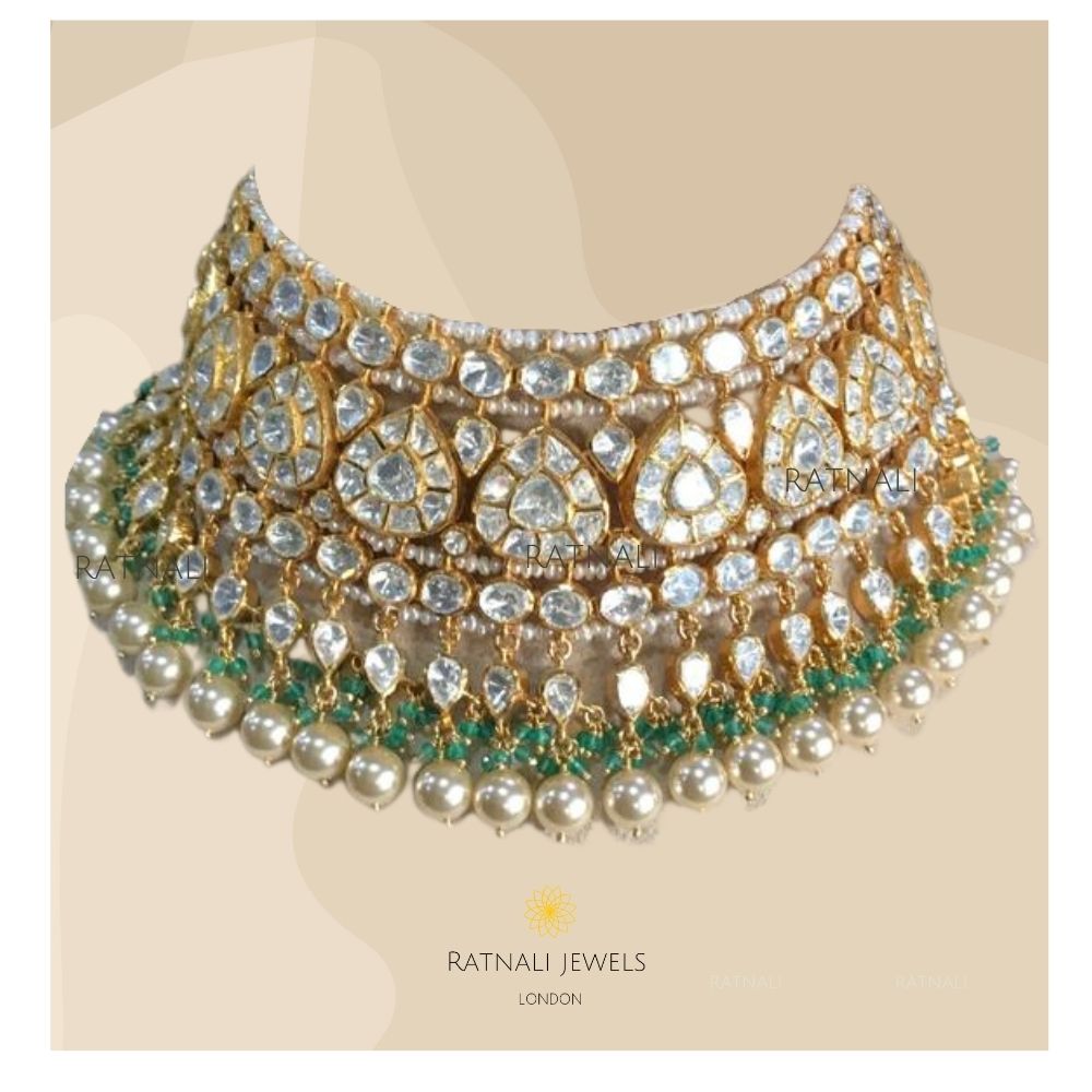 Rohini Jaipur Moissanite Polki Choker Necklace set in Gold