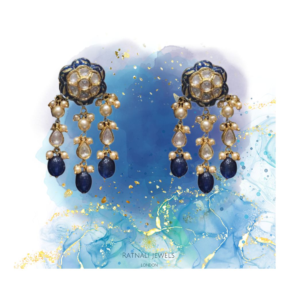 Blue meena polki earrings