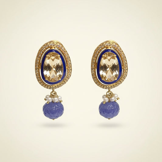 Blue polki stud earrings