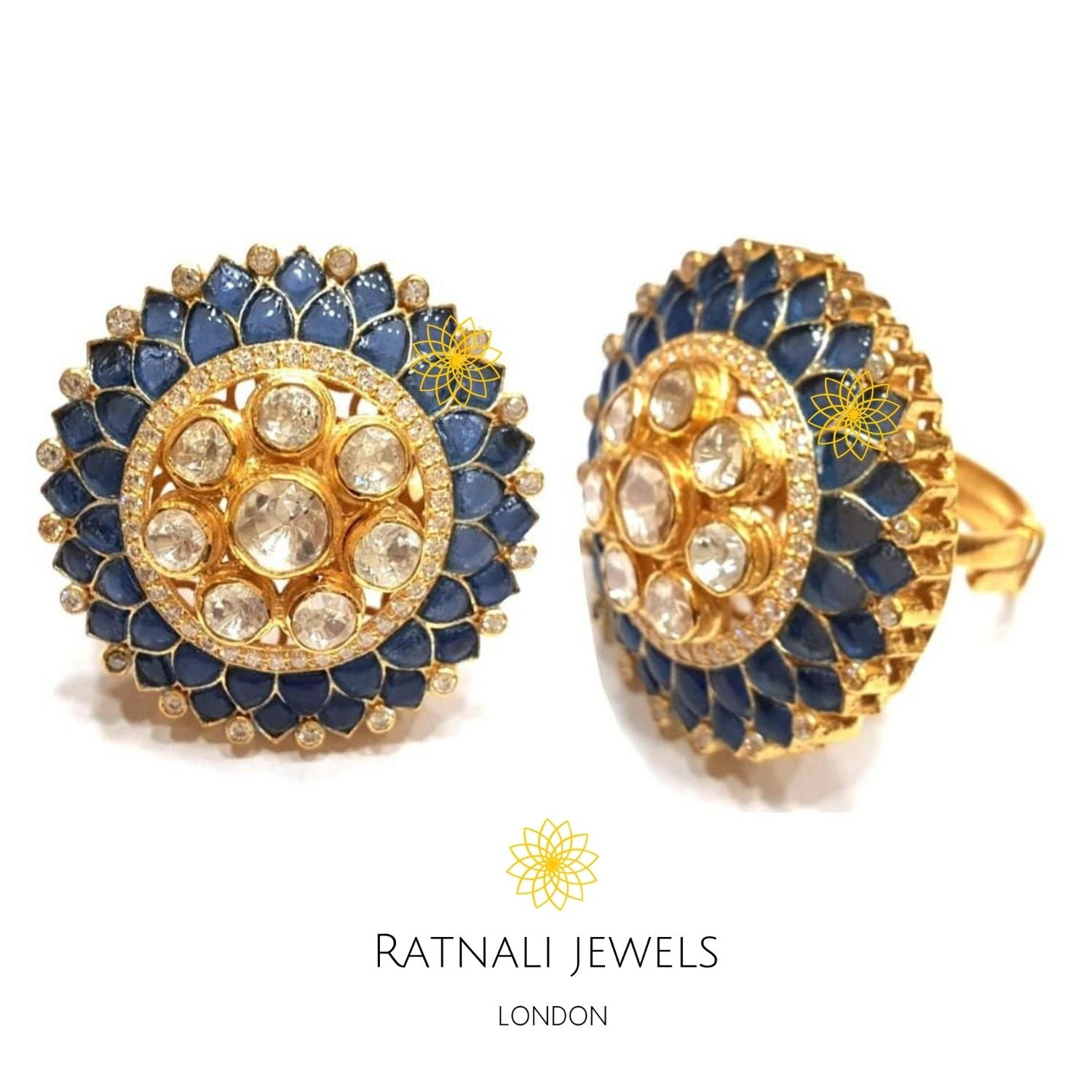 Moissanite Polki silver ring