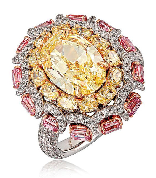 Simulated diamond & citrine colour gem stone cocktail ring, Rings - Ratnali Jewels