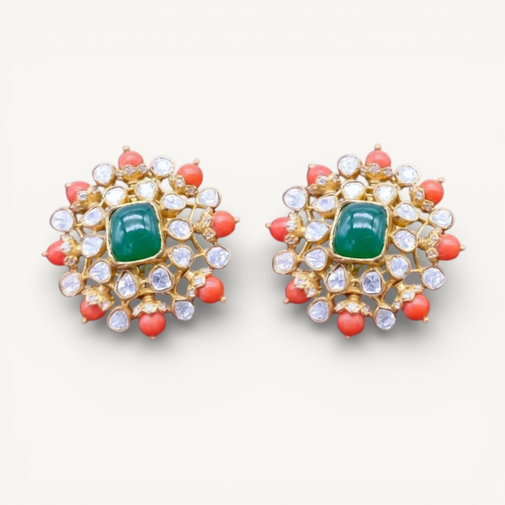 polki coral earrings