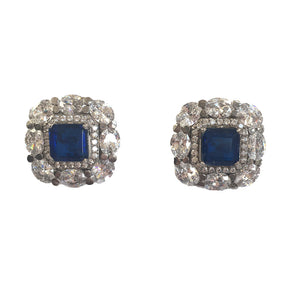 Sapphire & diamond high grade cubic zirconia silver stud earrings
