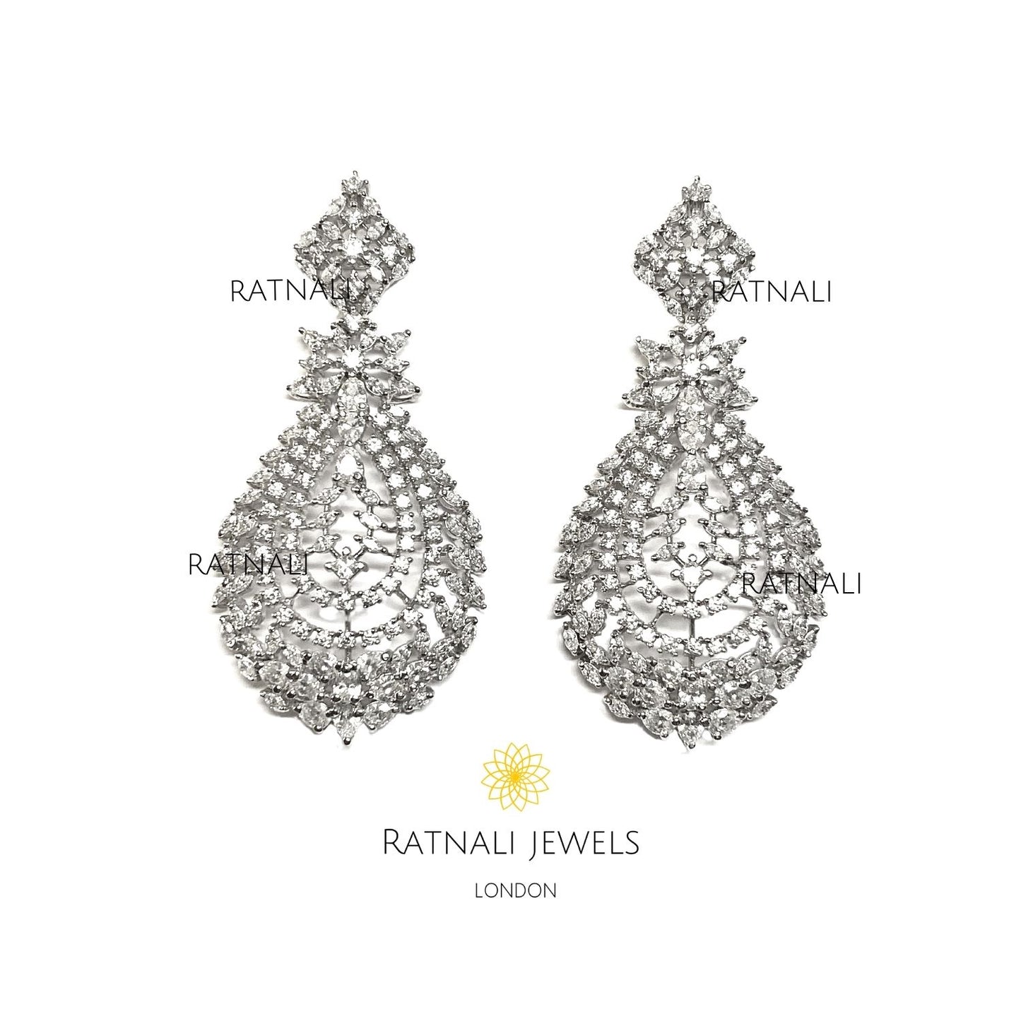 Selene | Simulated Diamond Chandelier Earrings in Real Silver - ratnalijewels