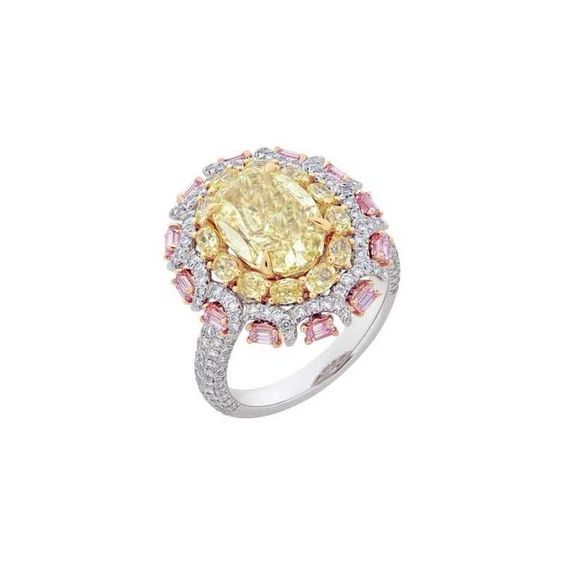 Simulated diamond & citrine colour gem stone cocktail ring, Rings - Ratnali Jewels