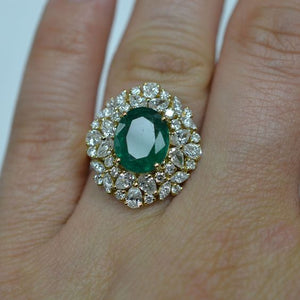 Simulated diamond & emerald colour gem stone Ring, Rings - Ratnali Jewels