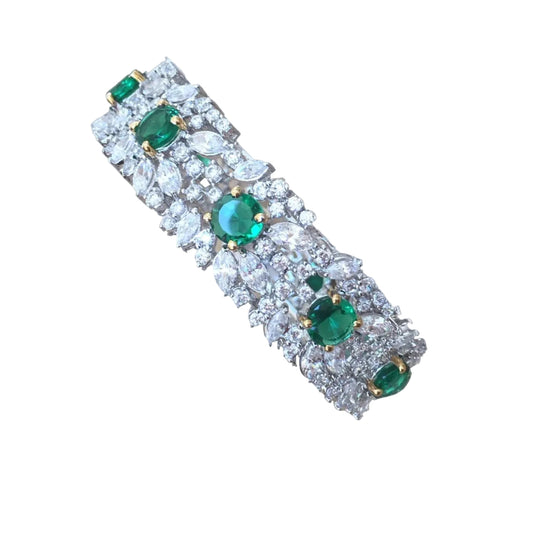 Simulated Diamond and Emerald green Gemstone Bracelet - ratnalijewels