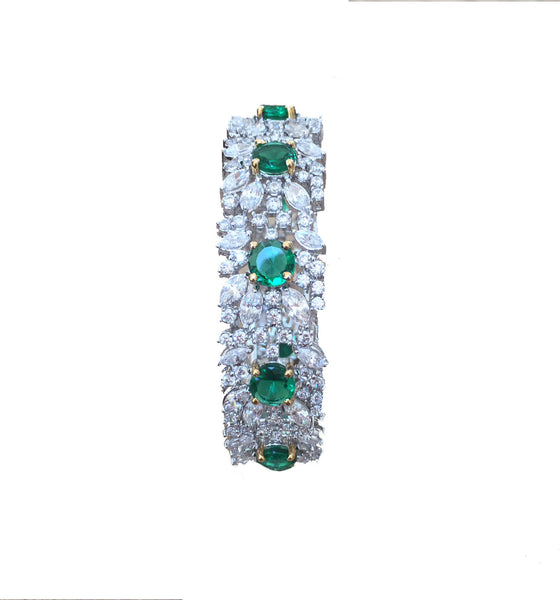 Simulated Diamond and Emerald green Gemstone Bracelet
