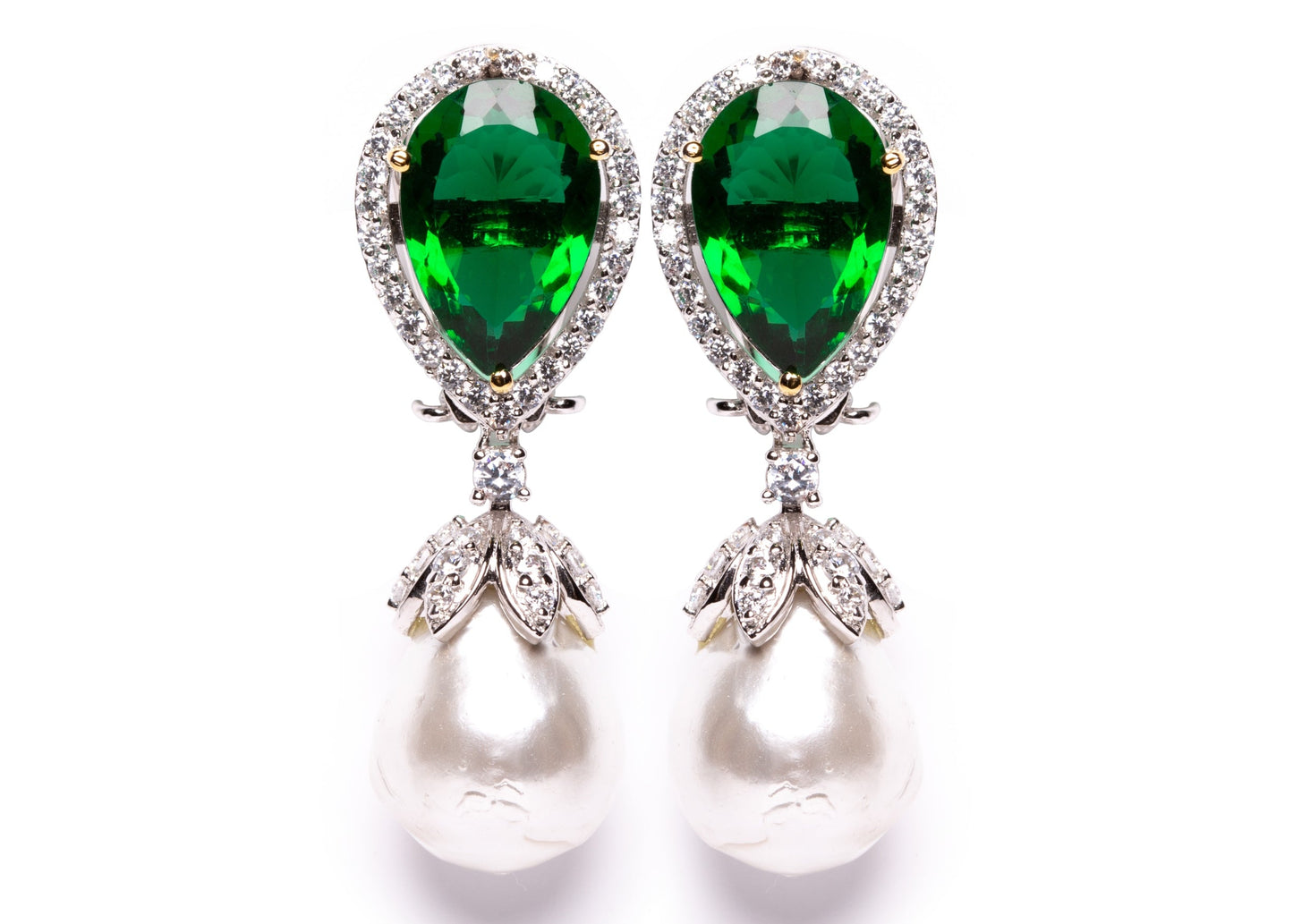 Emerald pearl drop earrings