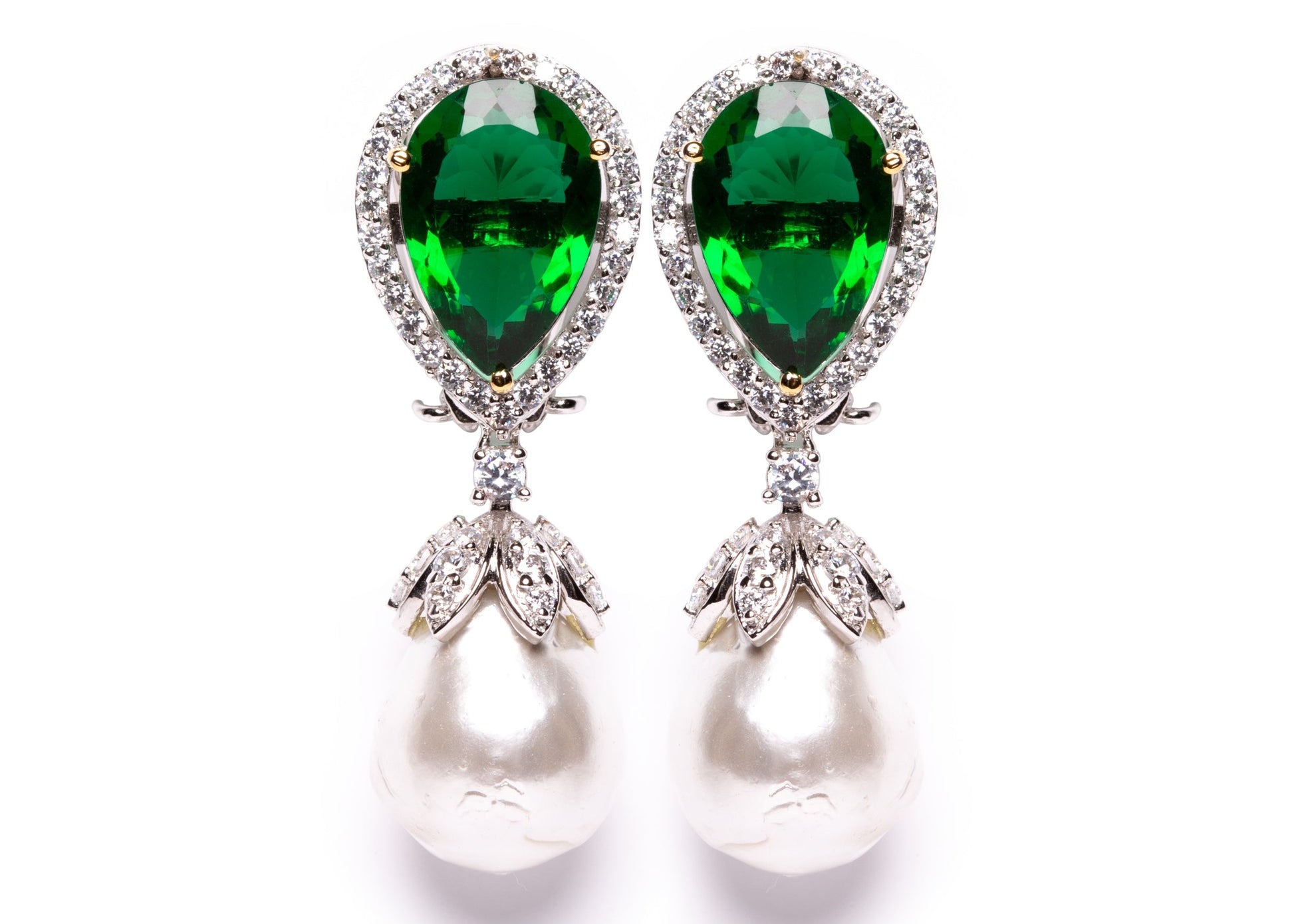 Emerald pearl drop earrings