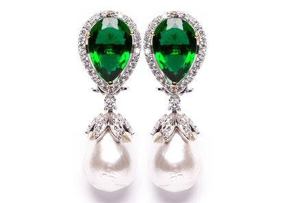 Emerald pearl drop earrings