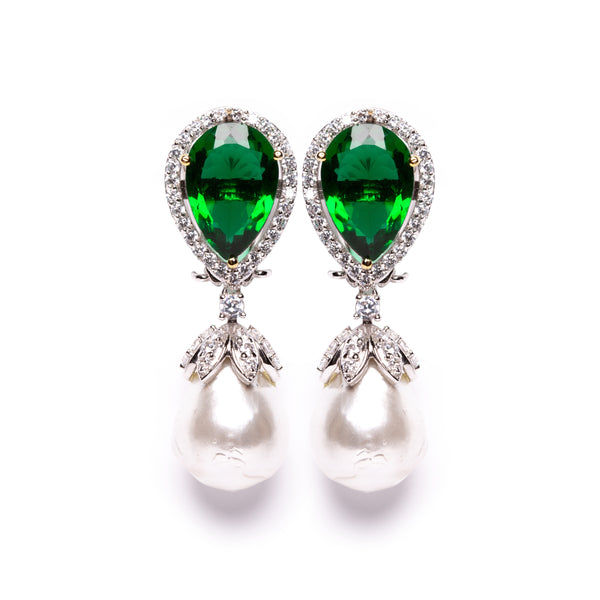 Emerald pearl drop earrings