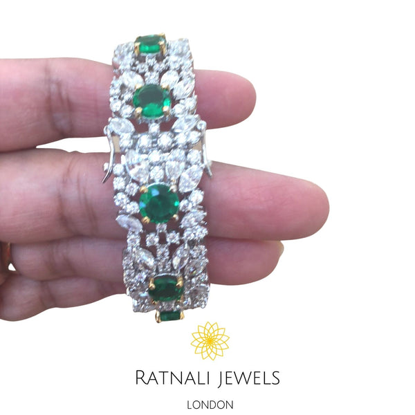 Simulated Diamond and Emerald green Gemstone Bracelet