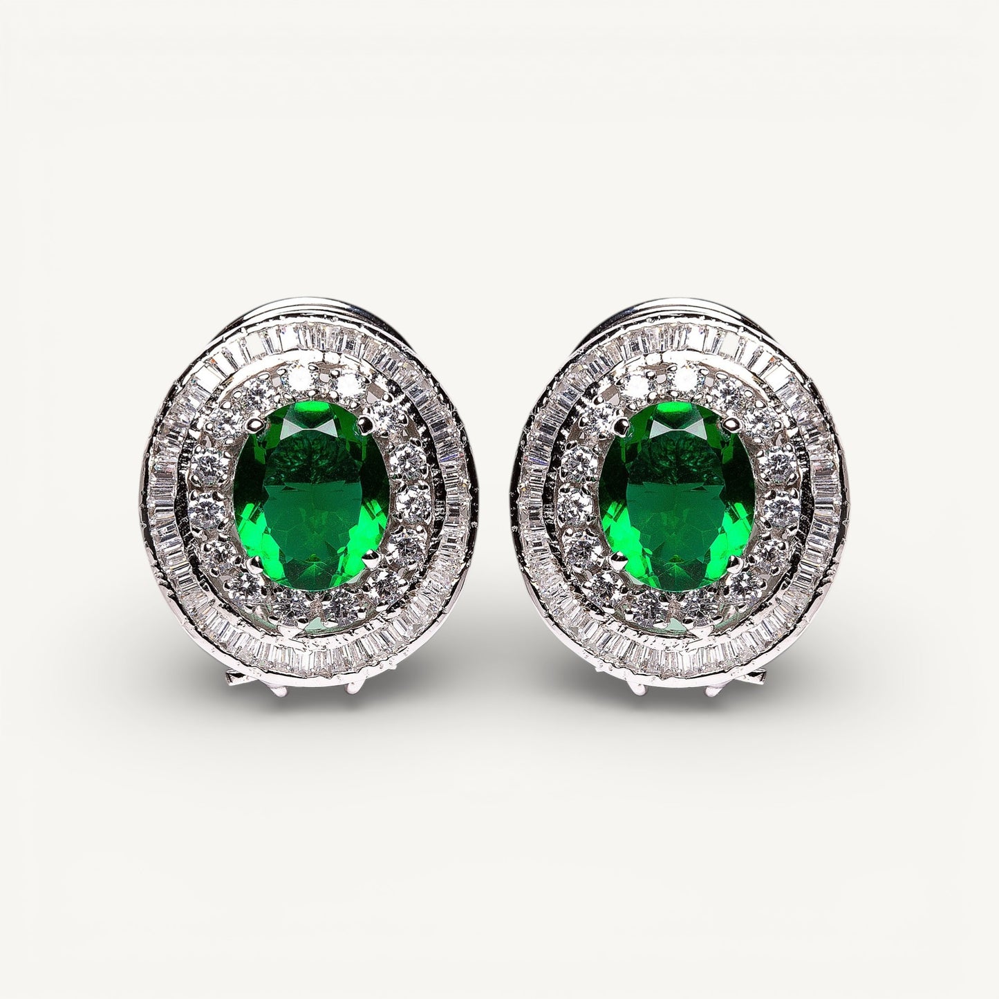 Green emerald and diamond studs