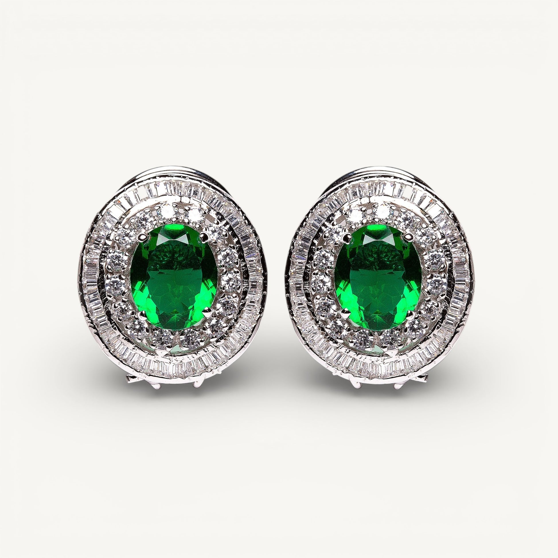 Green emerald and diamond studs