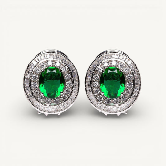 Green emerald and diamond studs