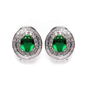 Green emerald and diamond studs